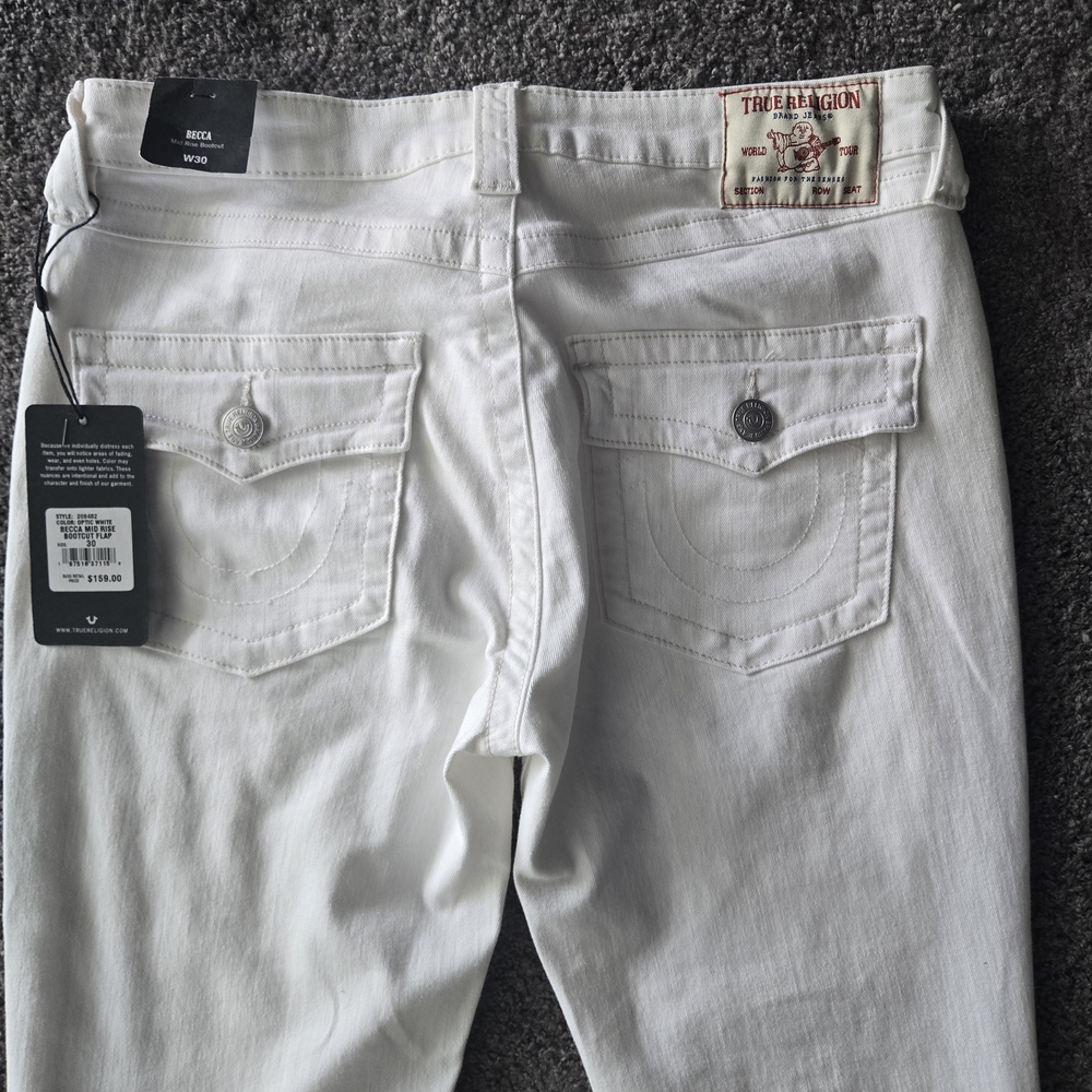 True Religion White Boot Cut Becca Mid Rise Jeans Premium Denim NWT 30